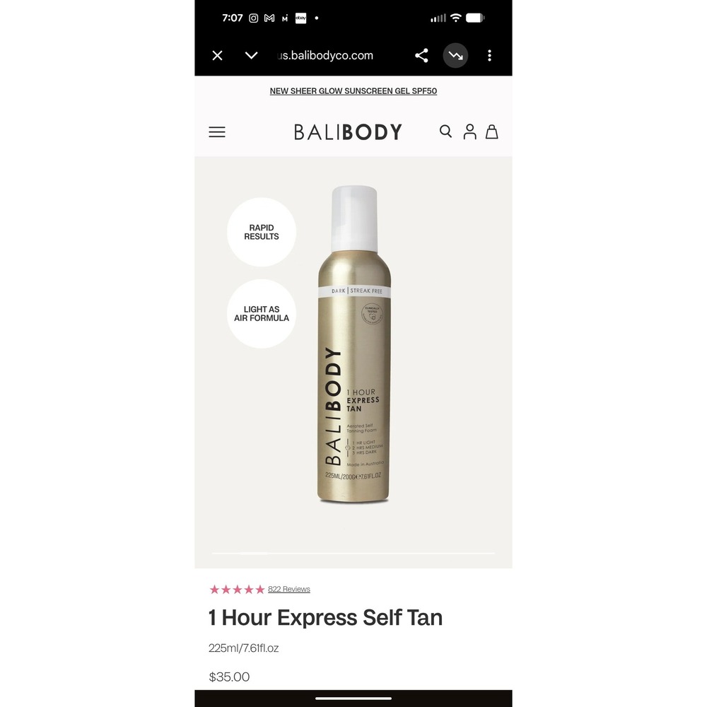NEW Bali Body 1 Hour Express Self Tan Dark Streak Free Aerated Foam 7.6fl oz